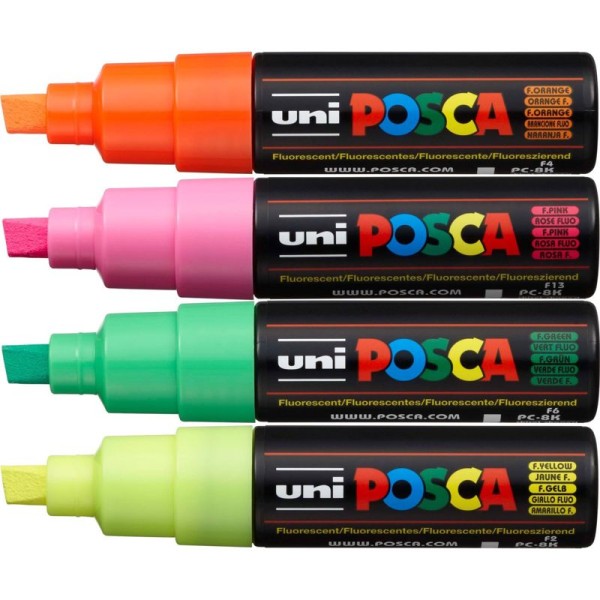 POSCA UNI Farbmarker NEON 4er Set PC8K Ø 8mm, Fluorescent, bastelkiste.lu