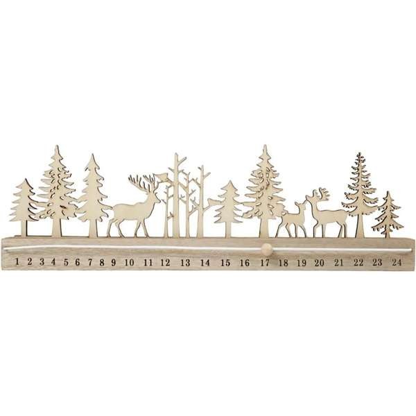 Holz Adventskalender, Silhouette Tannen und Hirsch 400mm