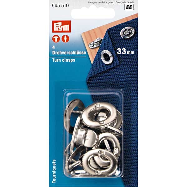 Prym Drehverschlüsse 4 Stück, 33mm, silberfarbig