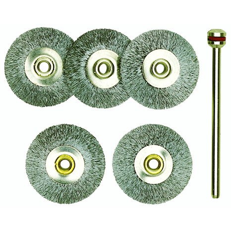 Radbürsten aus Stahl, Ø 22mm, 5 Stück + Spannstift