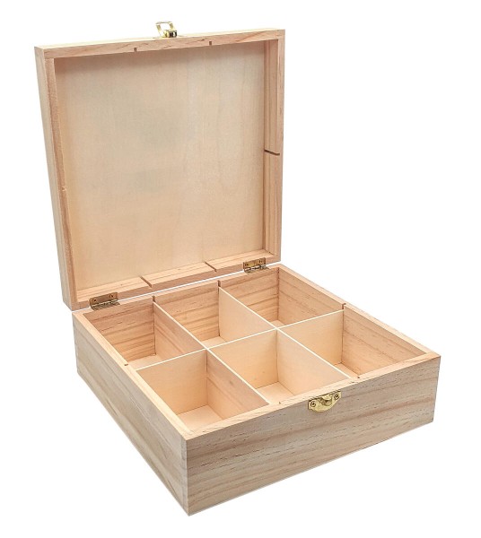 Holz Teebox mit 6 Fächer, bastelkiste.lu