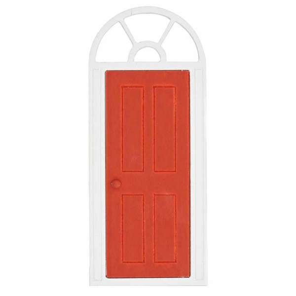 Miniatur Wohnungstür mit Bogen, Wichteltür 100 x 238 mm, rot