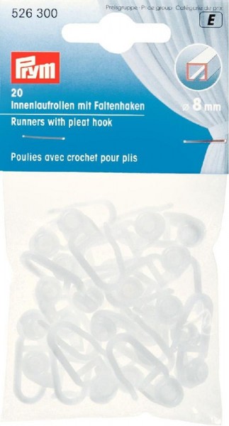 Gardinen Innenlaufrolle mit Faltenhaken 8mm weiß PRYM 526300