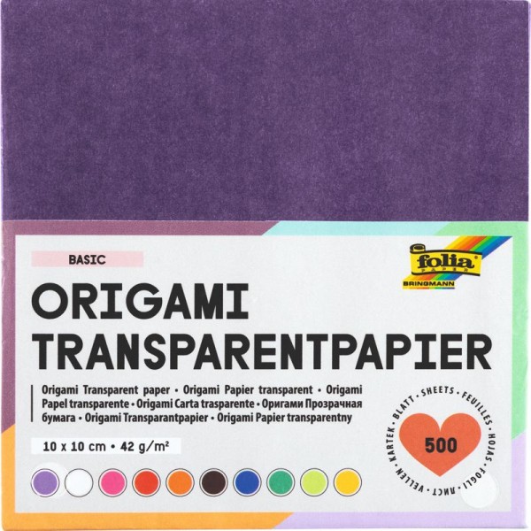Origami transparente Faltblätter 42g/m² 10x10cm - 500 Blatt, bastelkiste.lu