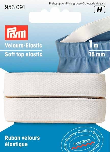 PRYM Velours Elastic Band, 15mm, weiß, 1m