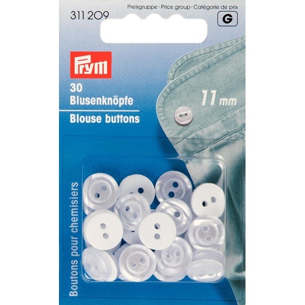 PRYM 311209 Blusenknöpfe Kunststoff 11mm perlmutt 20 Stück