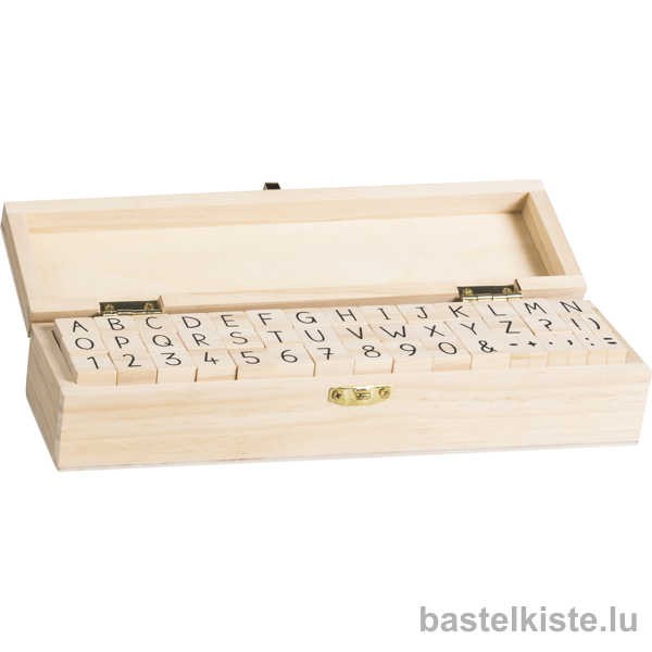 ABC Stempelset, Alphabet in Holzkiste 23 x 6,5 x 5 cm