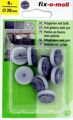 Filzgleiter mit Stift Grau 8x Ø20mm