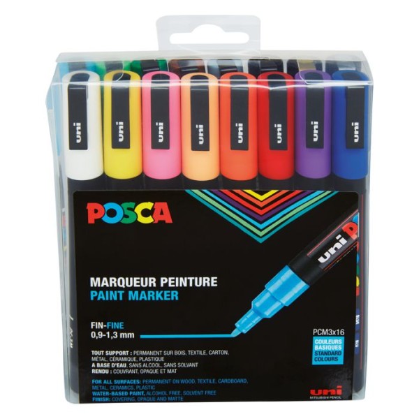 POSCA UNI Farbmarker 16er Set PC3M Ø 0,9-1,3 mm