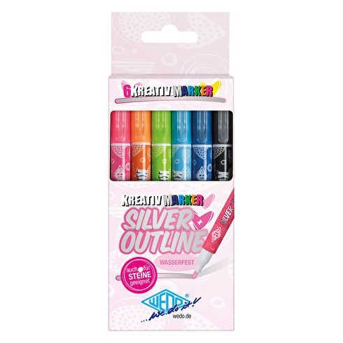 SILVER + OUTLINE, Kreativ Marker 6er Set
