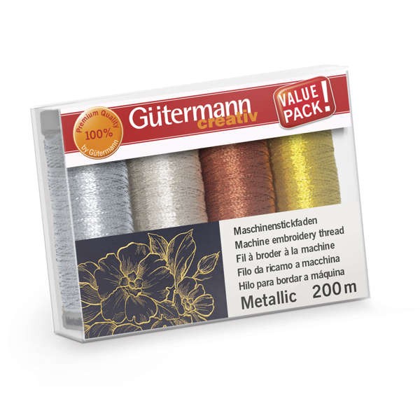 Gütermann 4x 200m Metallic Maschinenstickfaden-Set