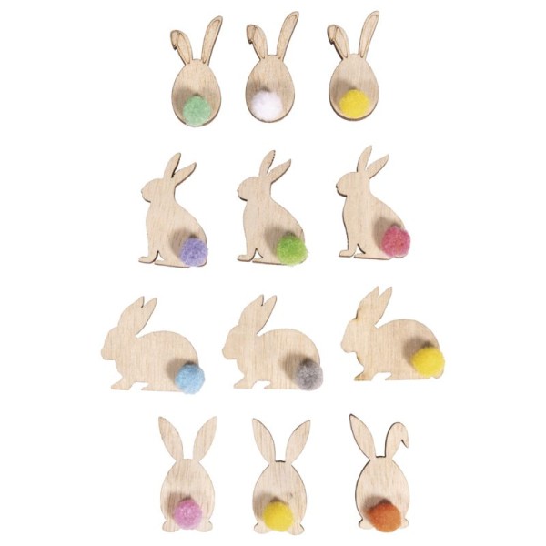 Holz-Streuteile Hase, sortiert 3-3,7 cm, 12 Stück