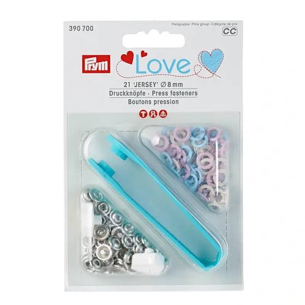 Druckknöpfe Jersey, Love, Ø 8mm, rosa / hellblau / perle