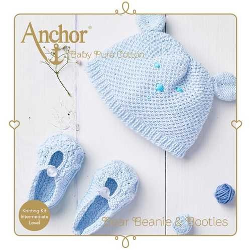 Anchor Bear Beanie & Booties blau