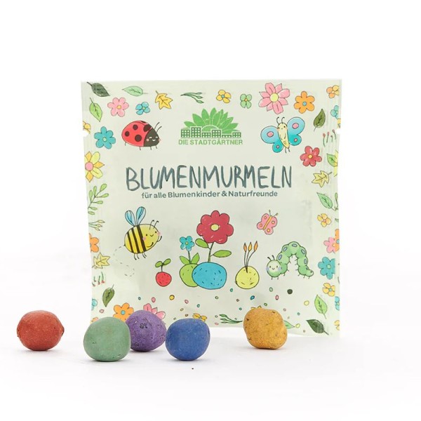 Blumenmurmeln, 5 Stück in Tütchen, bastelkiste.lu