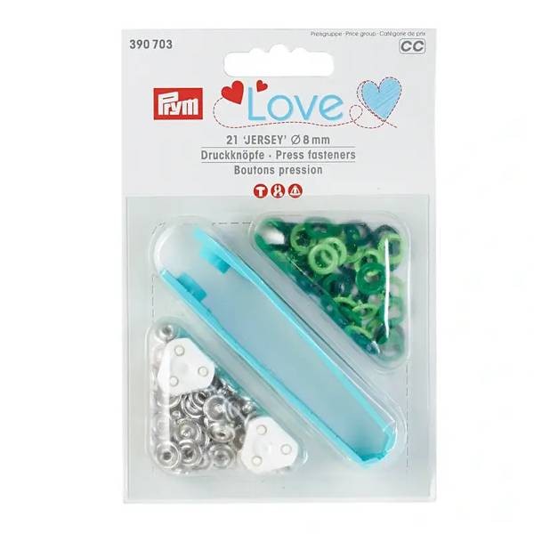 Druckknöpfe Jersey, Love, Ø 8mm, Grün-Töne