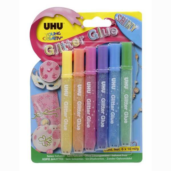 UHU Glitter Glue Shiny Blister 6x 10ml- ohne Lösungsmittel -