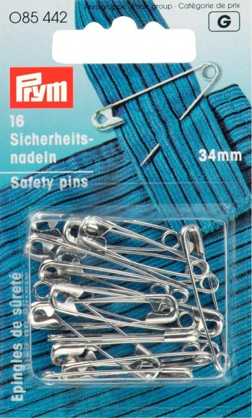 Prym Sicherheitsnadeln Stahl, 34mm, 16 St, silberfarbig