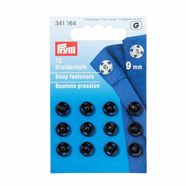 Annäh-Druckknöpfe, 9mm, schwarz