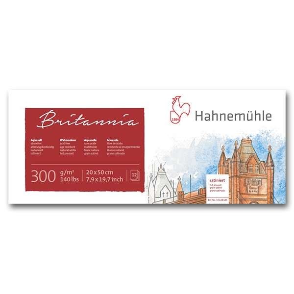 Hahnemühle Britannia Aquarellblock 300g/m², 20x50cm, 12 Blatt satiniert