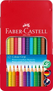Colour Grip, 12er Set im Metalletui - Wasservermalbare Buntstifte