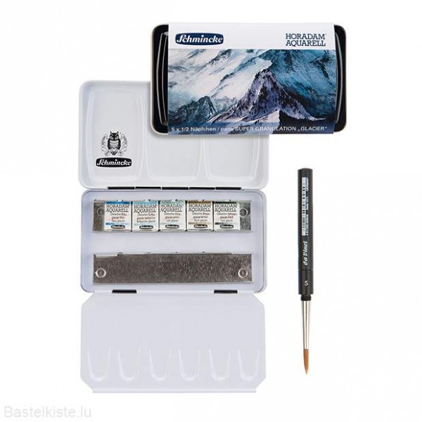 HORADAM "GLACIER" Aquarell Metallkasten 5 x 1/2 Napf Supergranulation + Pinsel