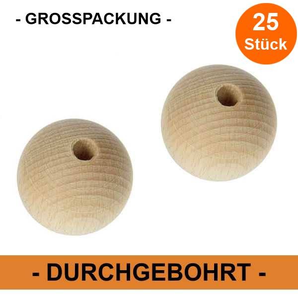 Holzkugeln durchgebohrt Ø 40mm GROSSPACKUNG, 25 Stück