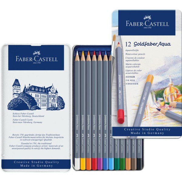 Goldfaber AQUA, 12 Aquarellstifte in Metallbox