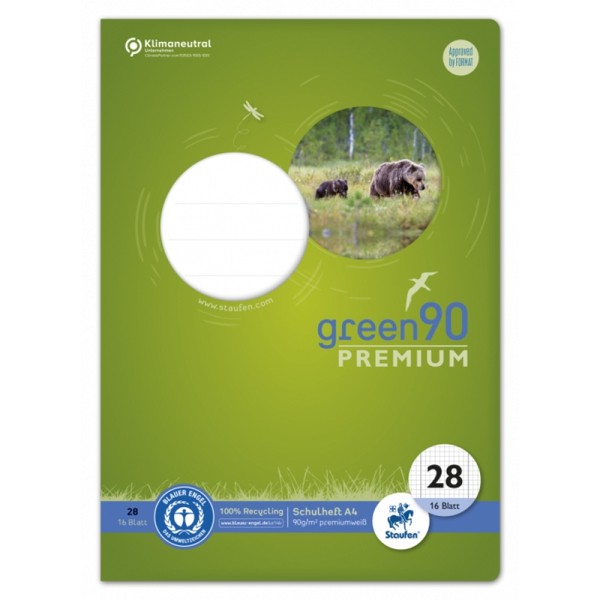 Schulheft green 90, A4 Liniatur 28 "kariert 5x5mm"