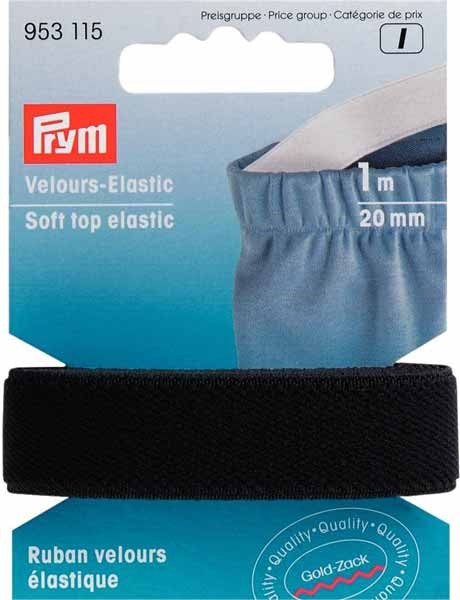 PRYM Velours Elastic, 20mm, schwarz, 1m