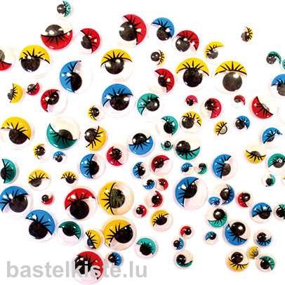 Wackelaugen mit Wimpern gemischt Farbig, 100 Stück