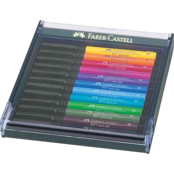 Pitt Artist Pen Brush Tuschestift, 12er Etui, Basisfarben