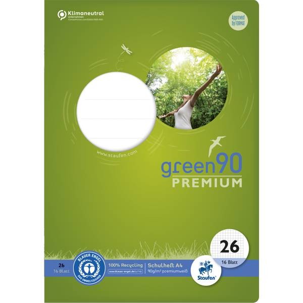 Schulheft green 90, A4 Liniatur 26 "kariert 5x5mm"
