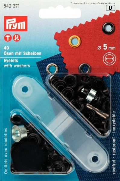 PRYM 542371 NF-Ösen+Scheiben MS 5mm brüniert 40St