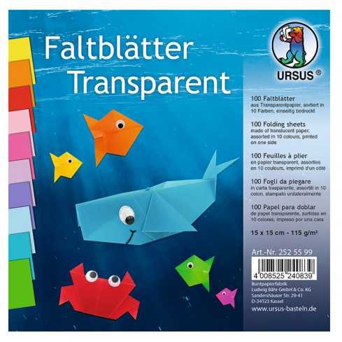 Origami Faltblätter transparent 115g/m² 15x15cm - 100 Blatt bunt