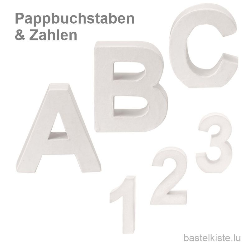 PappArt Buchstaben ABC & Zahlen in weiß, H 100 x T 30 mm