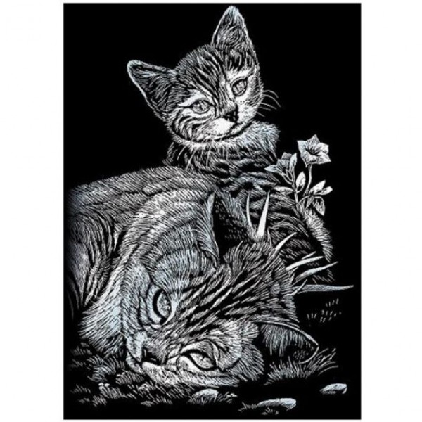 Kratzbild MINI, Engraving ART Silver, ►Katzen◄