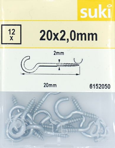 Schraubhaken gebogen verzinkt 20x2,0 mm 12 Stück