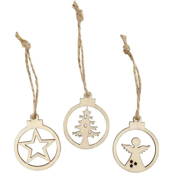 24-teiliges Weihnachtsanhänger-Set aus Holz