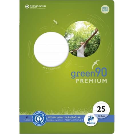 Schulheft green 90, A4 Liniatur 25 "liniert 9mm"