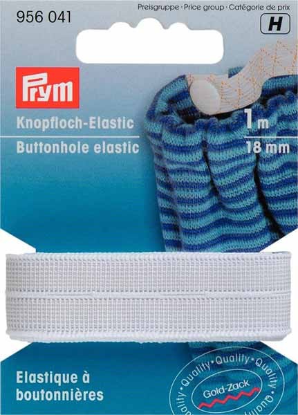 PRYM Knopfloch Elastic Band, 18mm, weiß, 1m