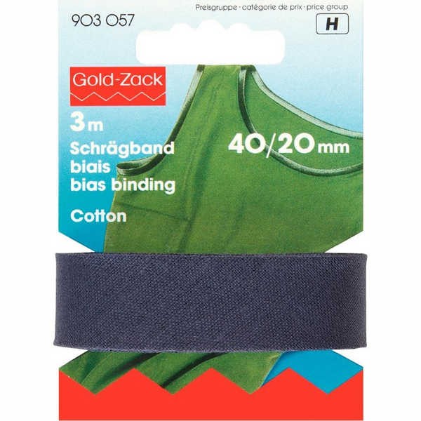 Bias binding, cotton, 40 / 20mm, navy blue, 3m