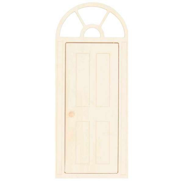 Miniatur Wohnungstür mit Bogen, Wichteltür 100 x 238 mm, natur