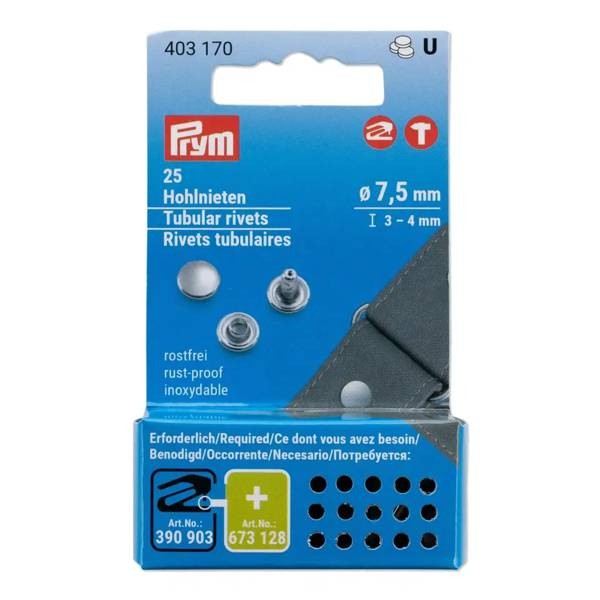 Hohlnieten Ø 7,5mm, 3-4mm silberfarben 25 Stück