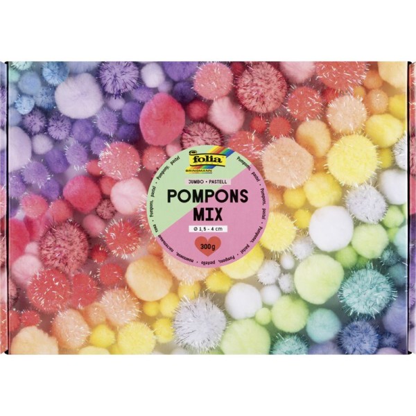 JUMBO Pompons Sortiment 300g, Pompons-Mix PASTELL