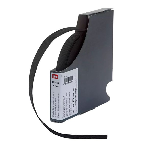PRYM Elastic-Band Ø 15mm weich schwarz, 10m Rolle, wollzauber.com