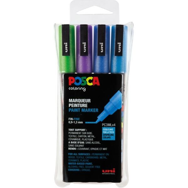 POSCA Paint Marker 4er Set PC-3M GLITTER Dunkel 0,9 - 1,3mm