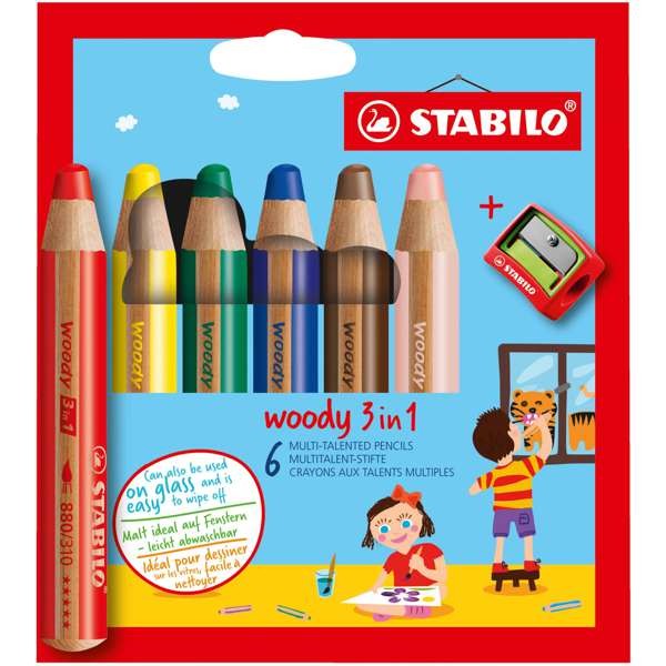 STABILO Woody 3in1 6er Set + Spitzer