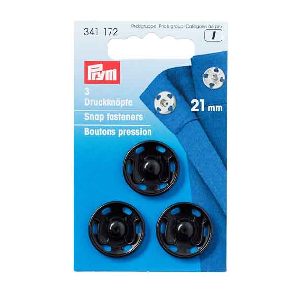 PRYM Annäh-Druckknöpfe, 21mm, schwarz 341172