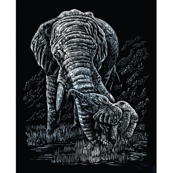 Kratzbild MINI, Engraving ART Silver, ►Elefant◄